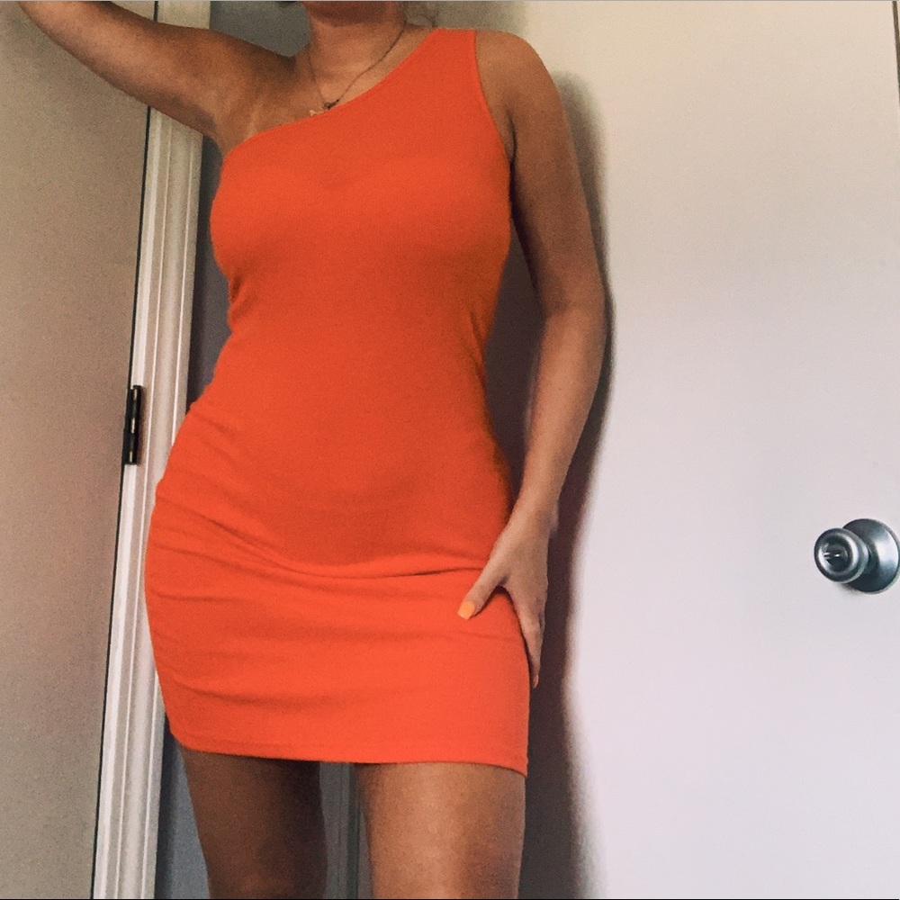 One shoulder bodycon dress orange